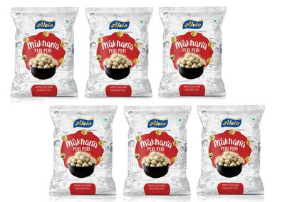 Aleio Roasted Makhana/Popped Lotus Seeds Ready To Eat Super Healthy Snack (Peri Peri) -23 Gram (Pack Of 6)