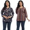 Amaira Women's Plus Size Printed Combo V Neck 3/4th Sleeves Crepe Tunic(E1-Navy-Pink,6XL) view 1