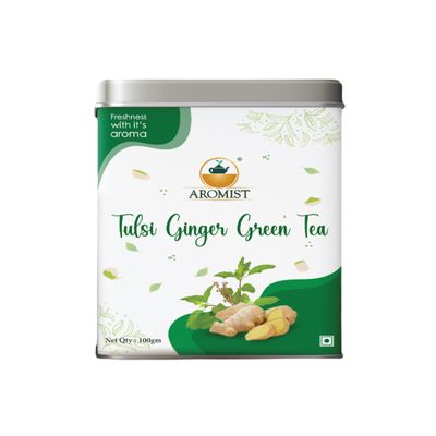 Aromist Tulsi Ginger Green Tea | Process Dried Tulsi and Ginger | Special Herbs | Refreshing | Perfectly blend | All Natural Ingredients | No Preservatives | Selected Gardens of Darjeeling (100 Gm)