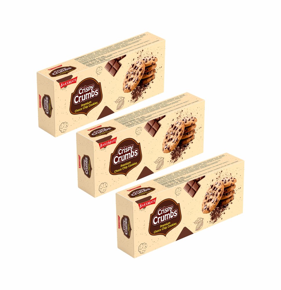 BakeMate Crispy Crumbs Choco Chip Cookies, 225g (Pack of 3) | Family Combo Pack