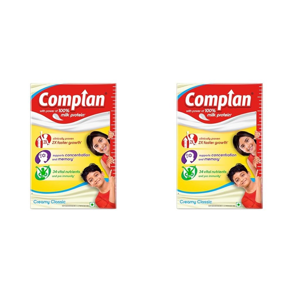 Complan Nutrition Drink Powder for Children, Creamy Classic Flavour, 500 g Carton | Nutrition drink for kids with protein & 34 vital nutrients (Pack of 2)