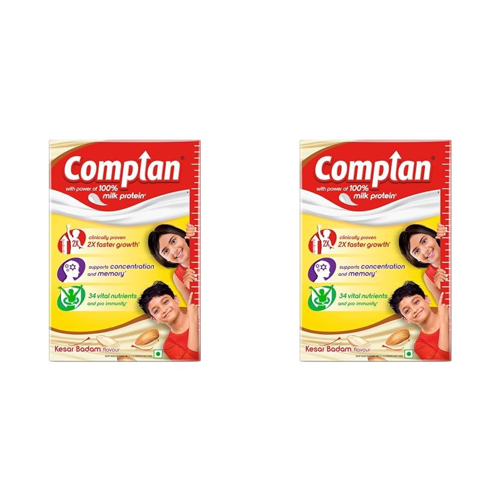 Complan Nutrition Drink Powder for Children, Kesar Badam Flavour, 500 g Carton | Nutrition drink for kids with protein & 34 vital nutrients (Pack of 2)