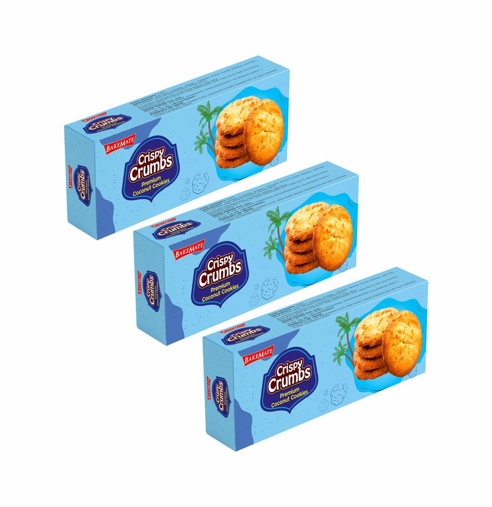 BakeMate Crispy Crumbs Coconut Cookies Pack of 3 (225g) | Delicious Biscuits & Cookies Combo Pack