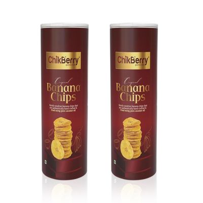 Chikberry Premium Kerala Banana Chips Wafers In Coconut Oil | Fresh, Healthy, Thin, Crispy, Namkeen Snack (100 GM Each) (Pack of 2)