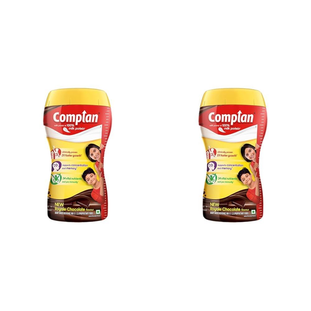 Complan Nutrition Drink Powder for Children, Royale Chocolate Flavour, 500 g Jar | Nutrition drink for kids with protein & 34 vital nutrients (Pack of 2)