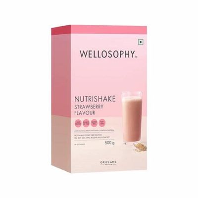 Oriflame Wellosophy Nutrishake Natural Shake 500gm High Protein, High Fiber, Gluten Free, Non GMO (Straweberry)