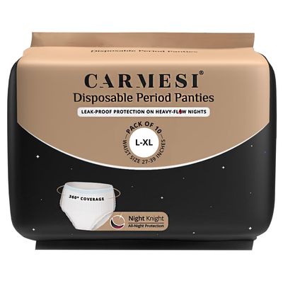Carmesi Disposable Period Panties for Women - Pack of 10 (L-XL) | 360 Protection for Super Heavy Flow | Leak Proof & No Rashes | Maternity Panties | All Night Protection | Ultra Absorbent Core