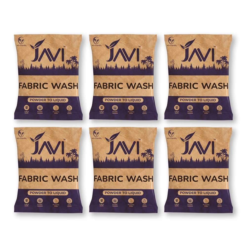 Javi Organic Powder to Fabric Wash | 6 Sachet = 3 Ltr | Lavender Fragrance | Natural, Plant Based, Eco-Friendly, Non-Toxic | Removes Stains & Odour, Protects Colour | Laundry Detergent