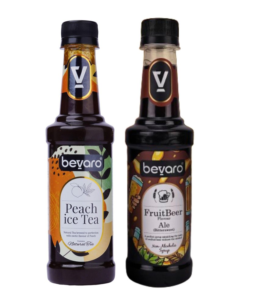 Bevaro Peach Ice Tea and Fruit Beer Ale (Bittersweet) Combo | 300ml each | Gourmet Syrups for Cocktail, Mocktails & Ice Tea