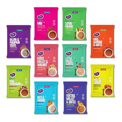 Early Foods - No Added Sugar No Salt Cereals - Trial Pack Combo of 10 - Sprouted Ragi Powder, Sathu Maavu, Rice, Whole Wheat & Millet Porridge Mixes with Dry Fruits | 50g X 10
