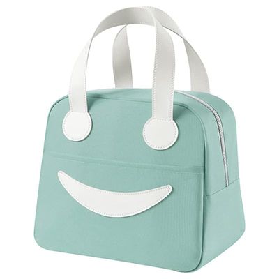 KMADHU Smiley Insulated Lunch Bag |Tiffin Storage Organizer Bag |Smooth Quilted Exterior & Inner Waterproof Thermal Cooler Tote Bag for Women and Kids (Small) (1 PCS)(green)
