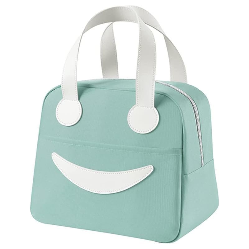 KMADHU Smiley Insulated Lunch Bag |Tiffin Storage Organizer Bag |Smooth Quilted Exterior & Inner Waterproof Thermal Cooler Tote Bag for Women and Kids (Small) (1 PCS)(green)