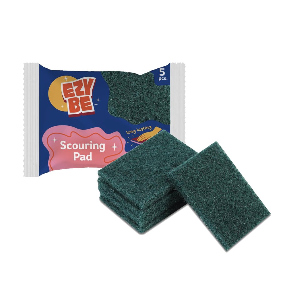 Ezybe Scouring Scrubby Non-Scratching Scouring Pads Sponge - Pack of 5 Pads, Pack of 4, Ideal for Gentle Cleaning, Non-Scratching, Durable and Effective for Kitchen and Household Use