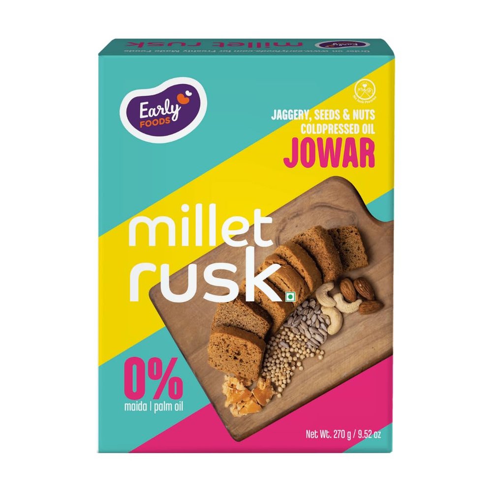 Early Foods - Jowar Rusks | Millet Rusk Sugar Free | No Maida Rusk | Rusks for Kids | Millet Toast BiscuitsRusks 270gm