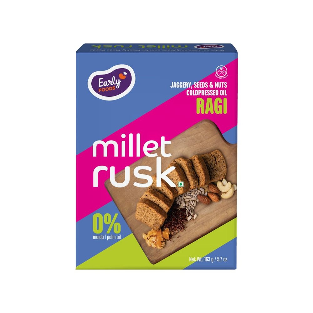 Early Foods - Ragi Rusk | Millet Toast Rusk Sugar Free | No MaidaRusk | Rusks for Kids | Millet Toast Biscuit 163g