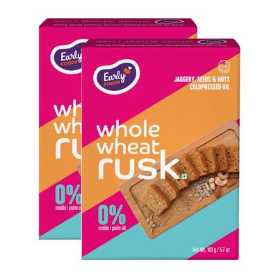 Early Foods - Pack of 2: Early Foods Whole Wheat Rusk | Wheat Toast | Toast Biscuits | AttaRusk | No Maida Rusk| Kids Snack | 163g x 2