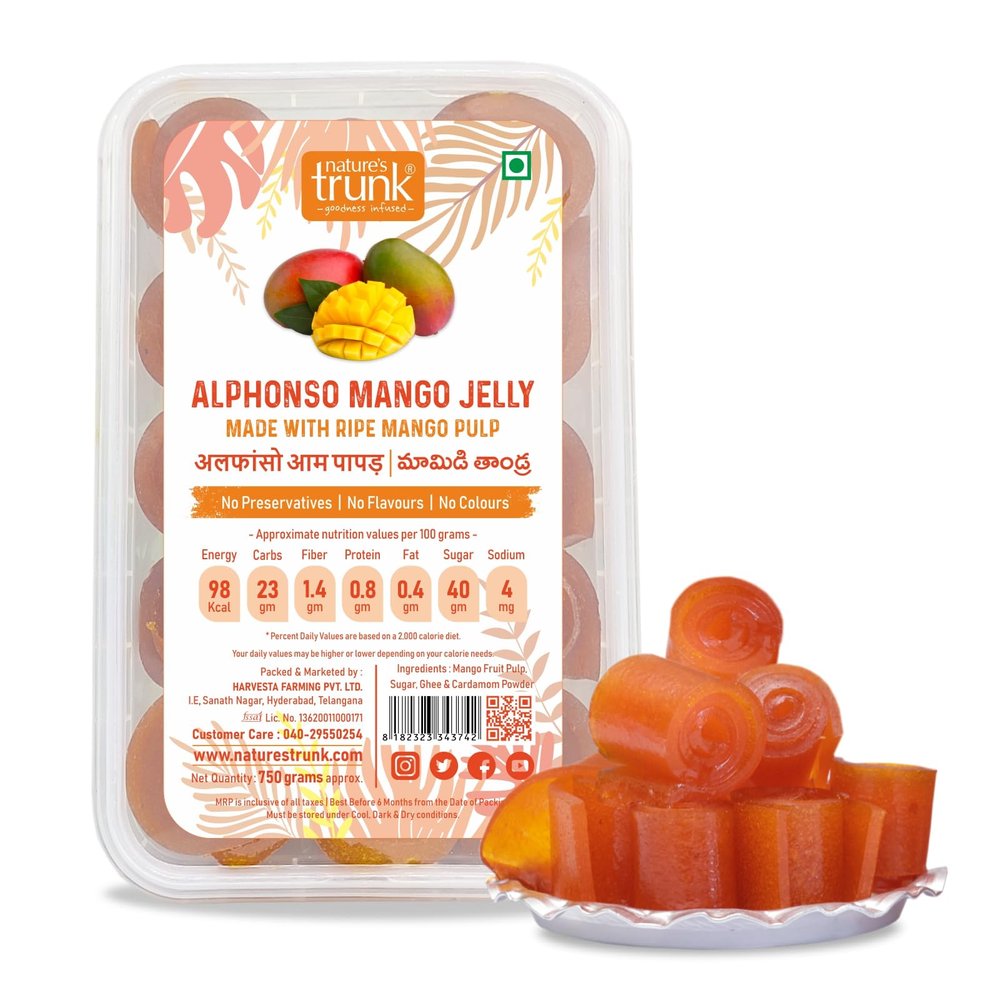 Nature's Trunk Alphonso Mango Jelly | 750g | Handmade Aam Papad | Sun-Dried Mamidi Thandra | No Added Preservatives | Natural Fruit Candy | 100% Natural
