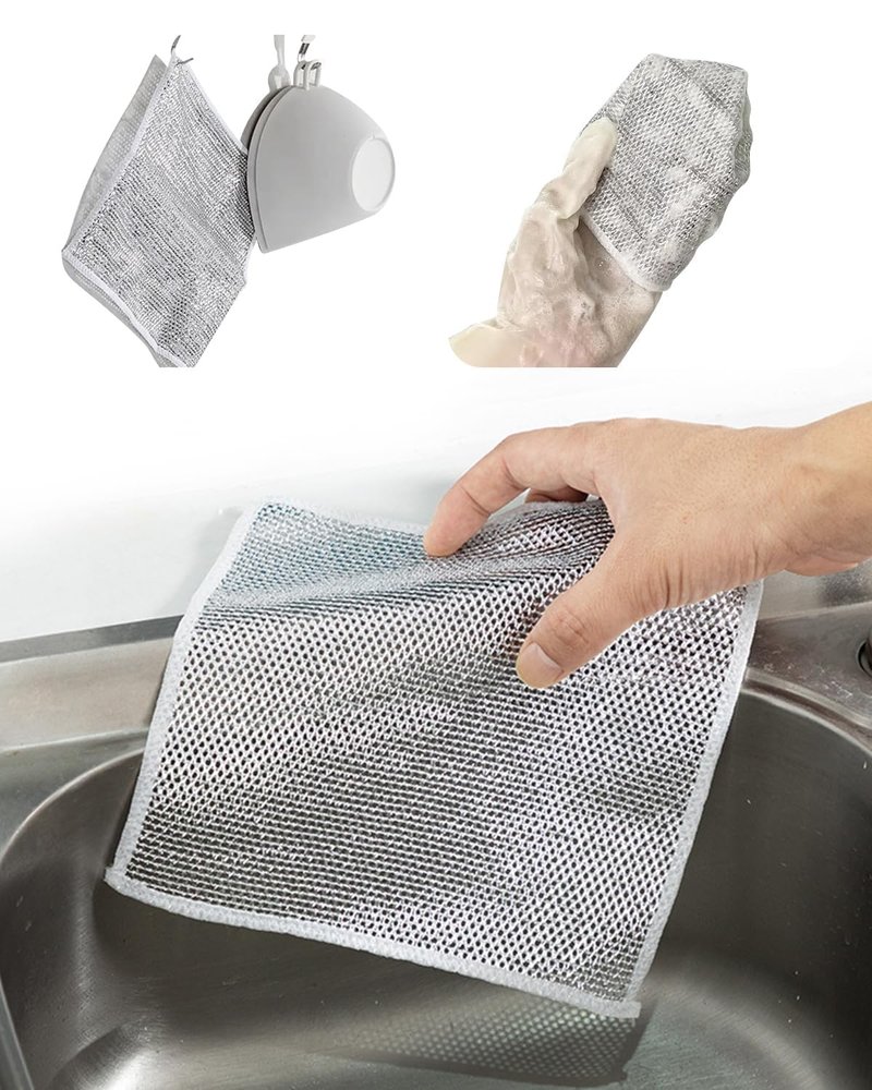 Crowd Clicks Stainless Steel Mesh Dual Layered Scrubbing Pads Heavy Duty Cleaning Scrubbers for Kitchen, Pots, and Pans (Pack of 1)