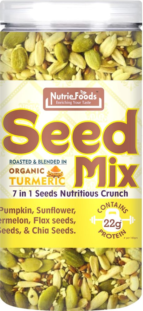 "NUTRIEFOODS" Enriching Your Taste Crunchy Seed Mix, Power of Seeds, 100% Roasted, Non Fried, No Oil/Ghee, A Nutritious Munch (7 in 1 Seed Mix Roasted in Organic Turmeric, 180gm)