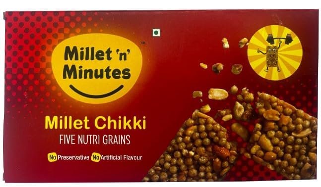 Millet 'n' Minutes Chikki Delight Healthy snack | High Fiber content Protein and Iron Present-100g (Pack Of 4)