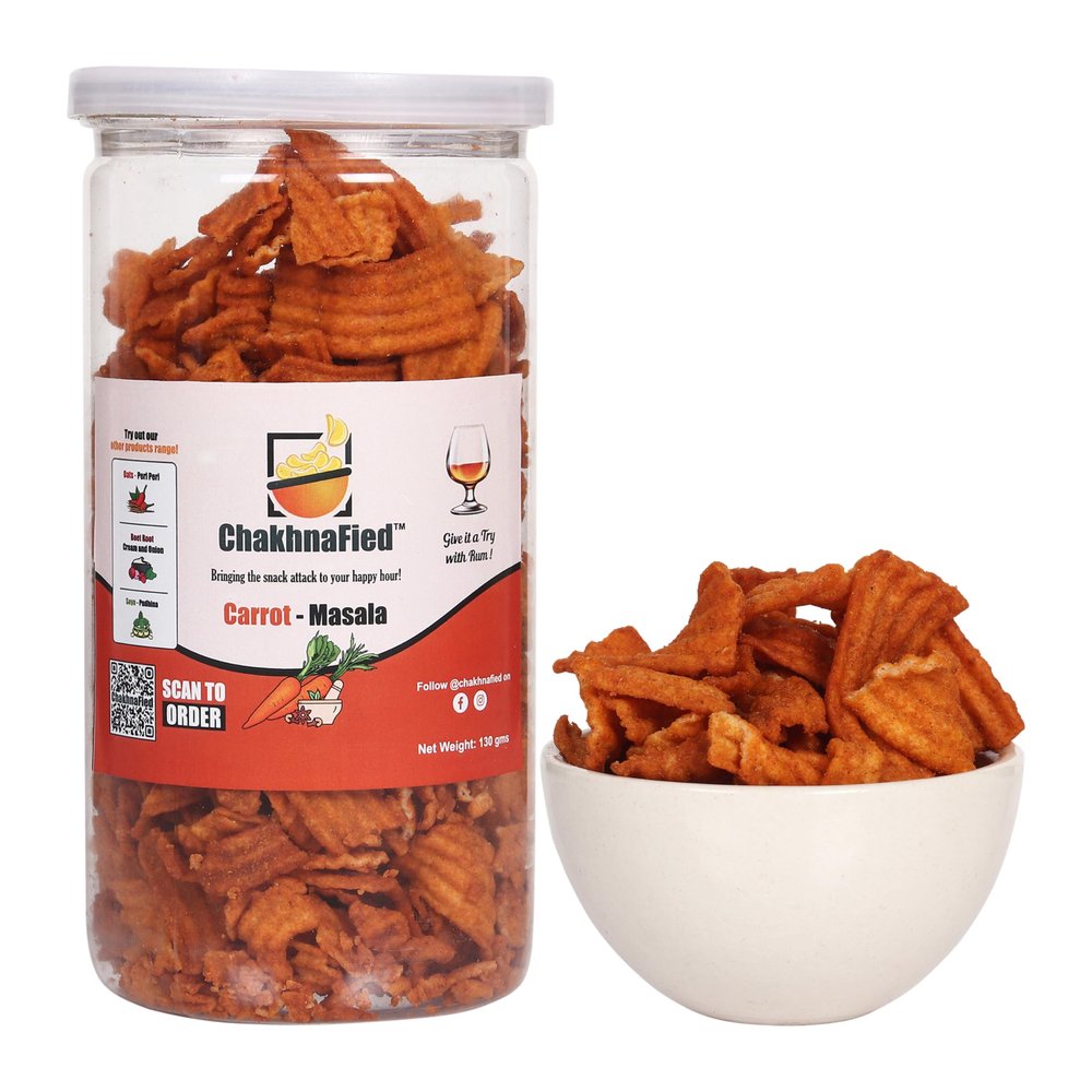ChakhnaFied Crispy Carrot - Masala Chips | High Fiber & Protein Evening Snacks | Healthy & Tasty Guilt-Free Traditional Snacks | Perfect For Gifting Also | 130g Each, Pack Of 3