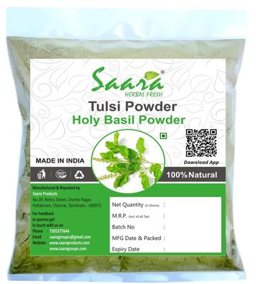 Saara HERBAL FRESH Tulsi Leaf Powder, 750g, Holy Basil Leaf Powder, Tulasi, Manjari, Krishna Tulsi, Trittavu Powder, 750g