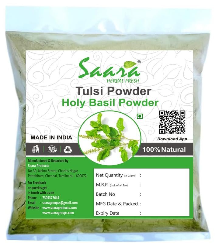 Saara HERBAL FRESH Tulsi Leaf Powder, 450g, Holy Basil Leaf Powder, Tulasi, Manjari, Krishna Tulsi, Trittavu Powder, 450g