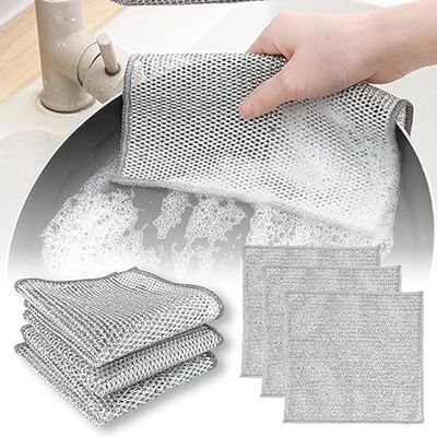 TOP SELECT Multipurpose Wire Dishwashing Rags for Wet and Dry Stainless Steel Scrubber Non-Scratch Wire Dishcloth for Washing Dishes Sinks Counters Easy Rinsing Machine Washable (12)