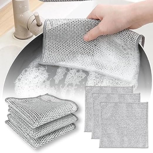 TOP SELECT Multipurpose Wire Dishwashing Rags for Wet and Dry Stainless Steel Scrubber Non-Scratch Wire Dishcloth for Washing Dishes Sinks Counters Easy Rinsing Machine Washable (12)