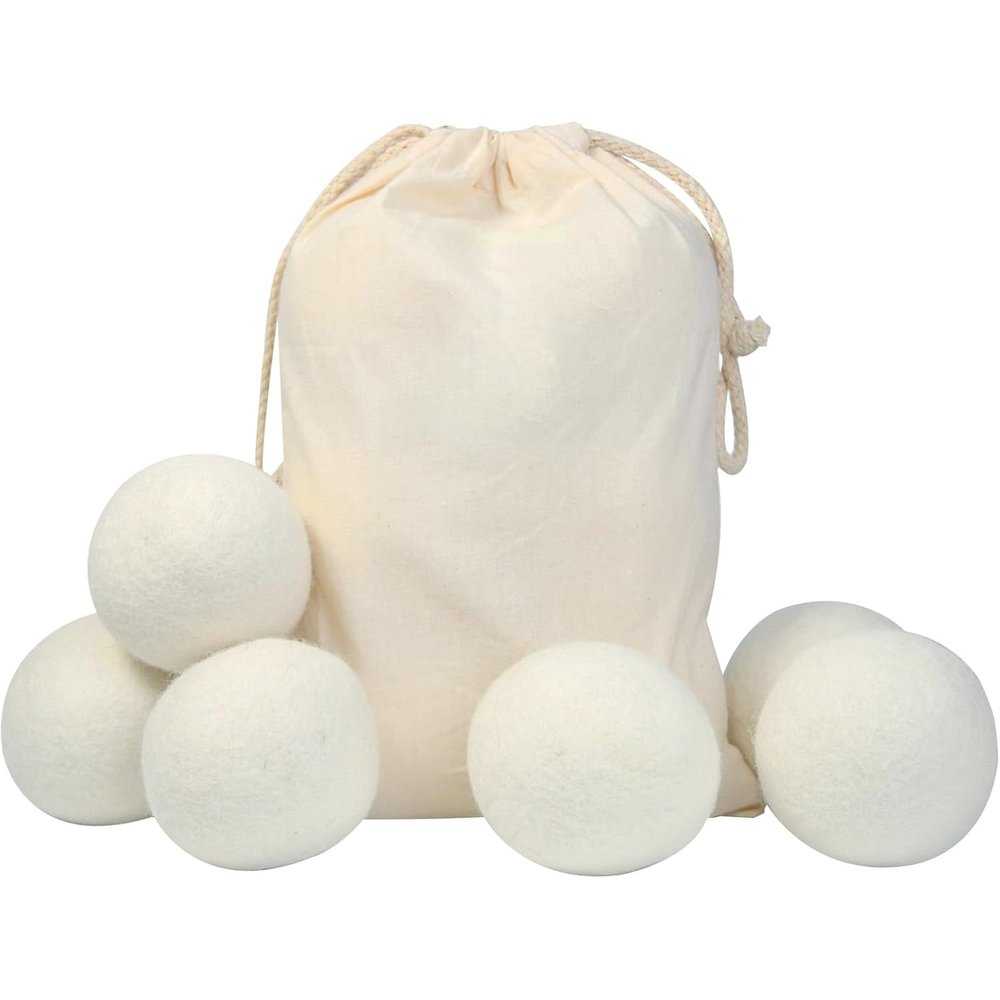 JOYUS Wool Dryer Balls, Natural Fabric Softener, Reusable, Reduces Clothing Wrinkles and Saves Drying Time, Alternative to PVC Balls, Dryer Sheets & Liquid Softener, Lint Free, White, Pack of 4