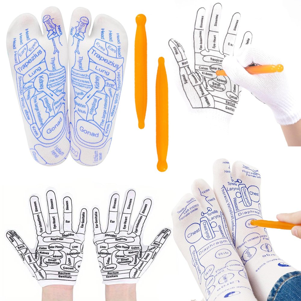 AARUX Acupressure Reflexology Socks With Massage Stick For Women And Men, Printed Reflexology Chart of Both Sole, Physiotherapy Socks With Massage Tools Foot Acupressure Point Socks (combo)