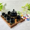AAV World Pack of 7 Ceramic Black Shine Tea Set with Kettle (Pack of 6 Cup and 1 Kettle) (Black, Cup Set) view 2