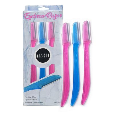 MESKIN Multicolor Eyebrow Razor Sticks Professional Facial Hair Remover Precision Trimming & Shaving Tool Netted blade Technology (Pack of 3)