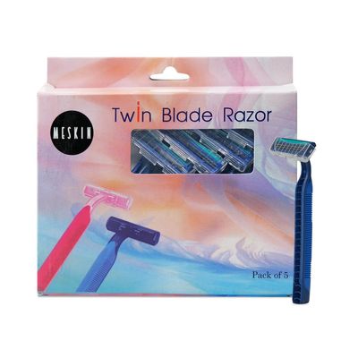 MESKIN 10Pcs Twin Blade Full Body Razor Sweden Stainless Steel Twin Blade Micro Shave Technology Anti-Slip Rubberised Grip for Better Shave Blue Rubber Grip Razor (Pack of 10) (Blue)