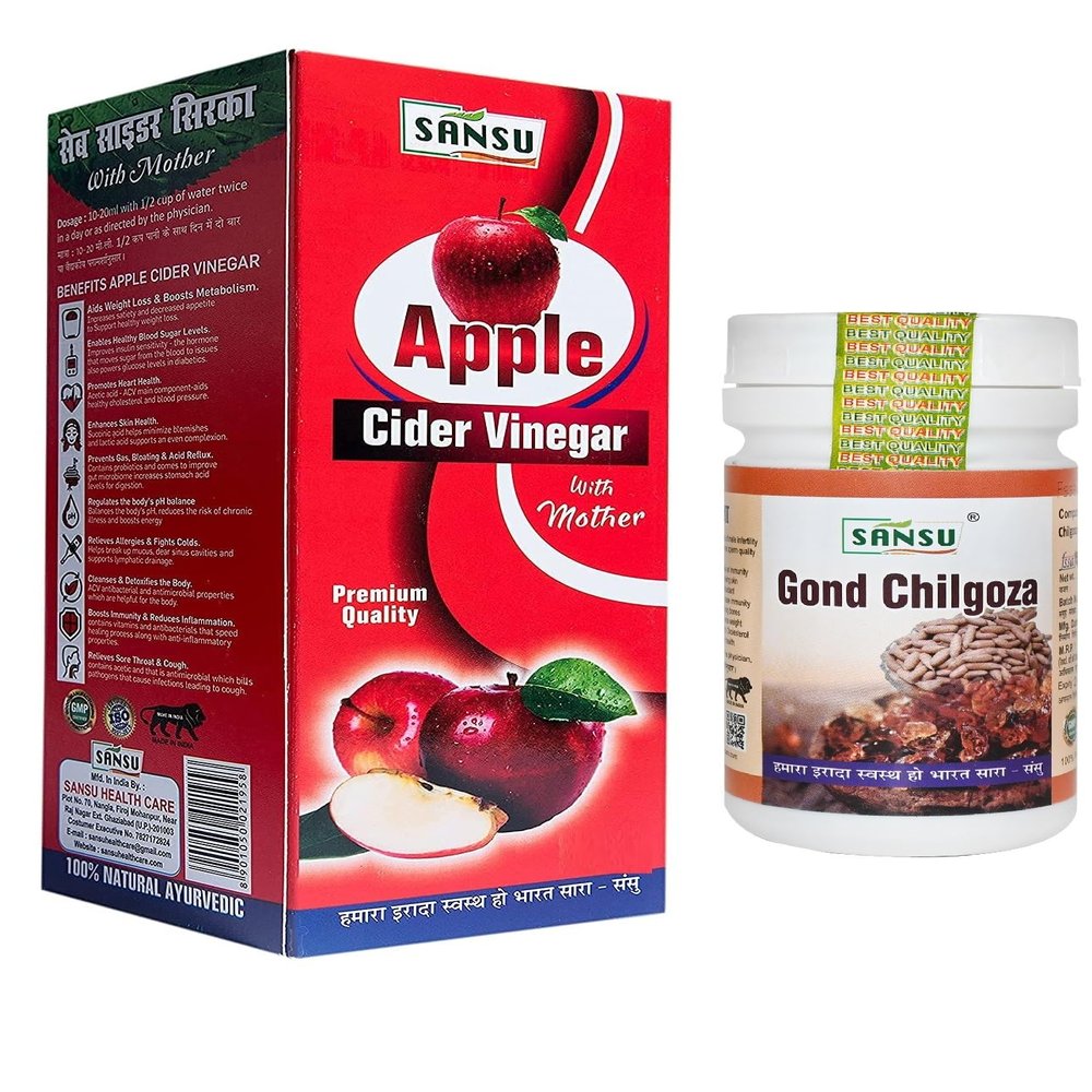 0SANSU Apple Cider Vinegar With Mother 200ml With Gond Chilgoza 100g (Combo Pack)
