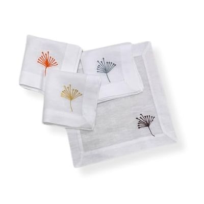 Hamari Asha Digital Print & Embroidery Cocktail Napkins, Set of 4 (Dandelion Embroidery)