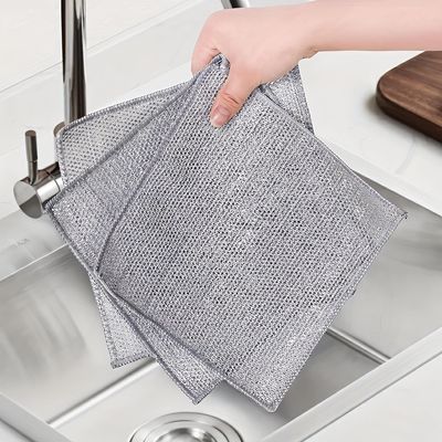 FLIP MART Multipurpose Wire Dishwashing Rags for Wet and Dry Stainless Steel Scrubber Non-Scratch Wire Dishcloth for Washing Dishes Sinks Counters Easy Rinsing Machine Washable (Pack of 2) (2)