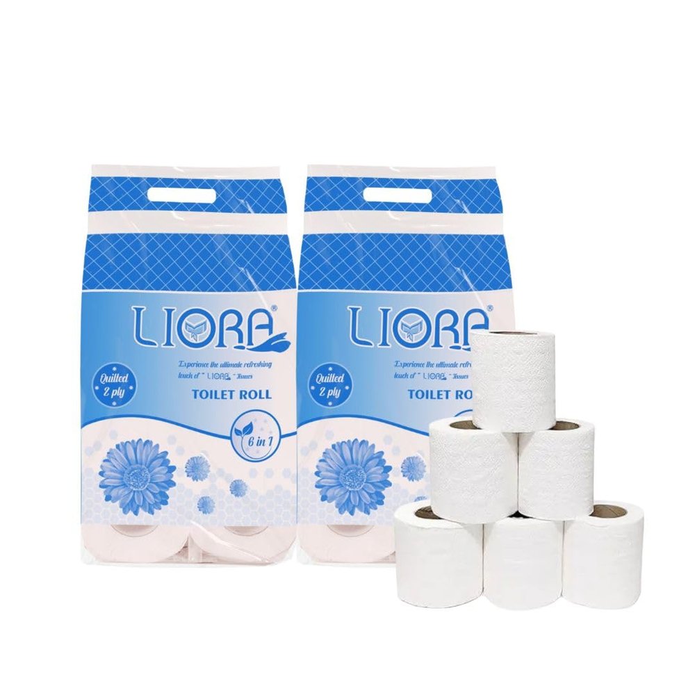 Liora 2 Ply Toilet Paper Roll | 2220 Pulls | 185 Pulls x (2 x 6) Rolls| Ultra-Soft, Highly Absorbent Tissue | Compatible with All Dispensers | Ideal for Home, Office & Restaurant Use
