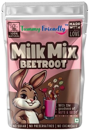 Tummy Friendly Beetroot Milk Mix for kids. Made of organic nuts, seeds, healthy milk mix for toddlers, 1 year, 2 year old baby and elder kids. Health drink for kids. kids milk powder mix-200g