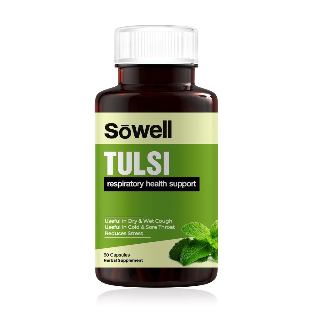 Sowell Tulsi Herbal Supplement - Premium Organic Holy Basil Extract for Stress Relief, Immune Support, and Overall Wellness - 60 Capsules