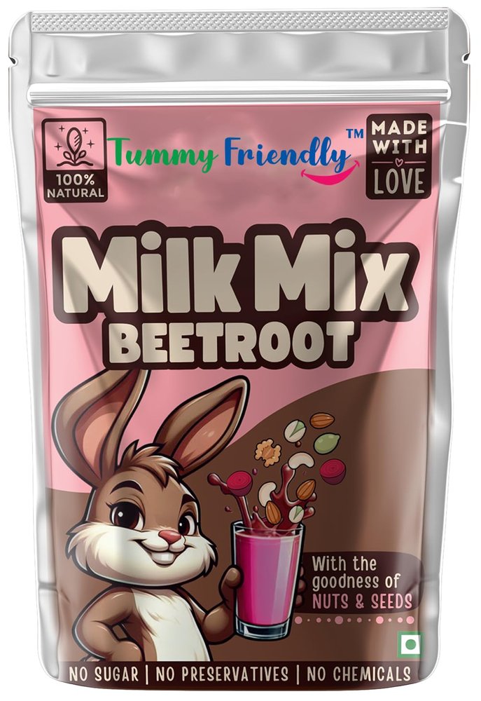 Tummy Friendly Beetroot Milk Mix for kids. Made of organic nuts, seeds, healthy milk mix for toddlers, 1 year, 2 year old baby and elder kids. kids milk powder mix-200g Pack, 2 Packs