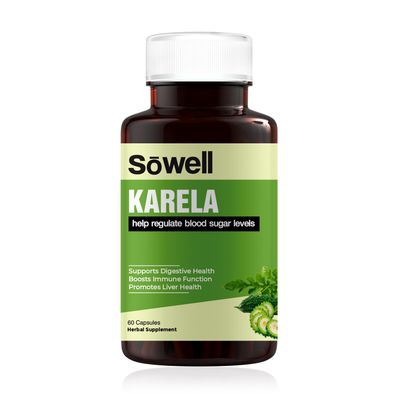 Sowell Karela Supplement - Natural Bitter Melon Extract Capsules for Blood Sugar Support - 60 Capsules