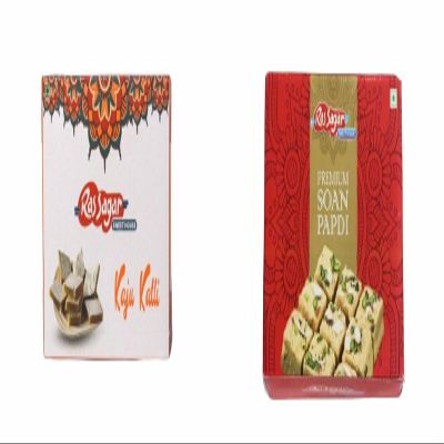 Ras Sagar Sweet House Sweets Combo Pack of Kaju katli (kaju Burfi) 1 Kg and Soan Papdi 400g Gift Pack | RasSagar's Sweets Gift Hamper | Diwali Sweets Box | Mithai Box