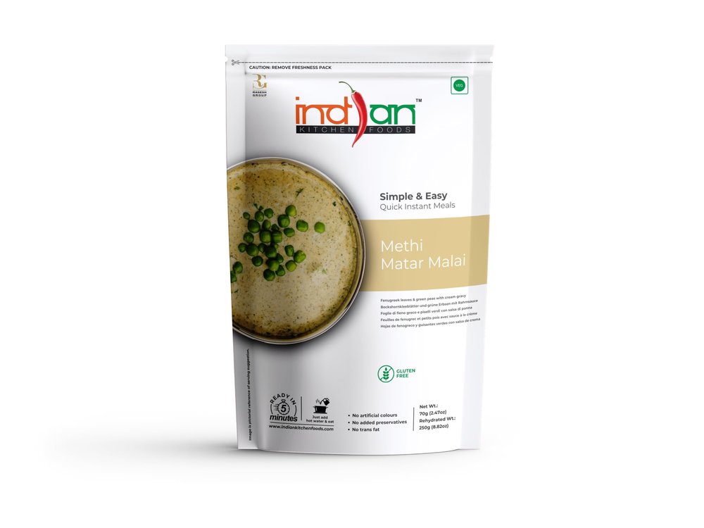 Indian Kitchen Foods Instant Methi Matar Malai - Freeze Dried, Gluten-Free, Ready-to-Eat Indian Vegetarian Meal