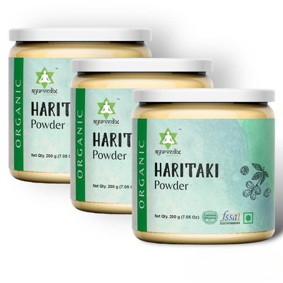 Ayurvedix Natural Harad/Haritaki Powder | 100% Natural Internal Cleanser & Detoxifier | Terminalia Chebula | Kadukkai Podi/Karakkaya Pudiyamu | No Added Preservatives 200G Pack 0f 3