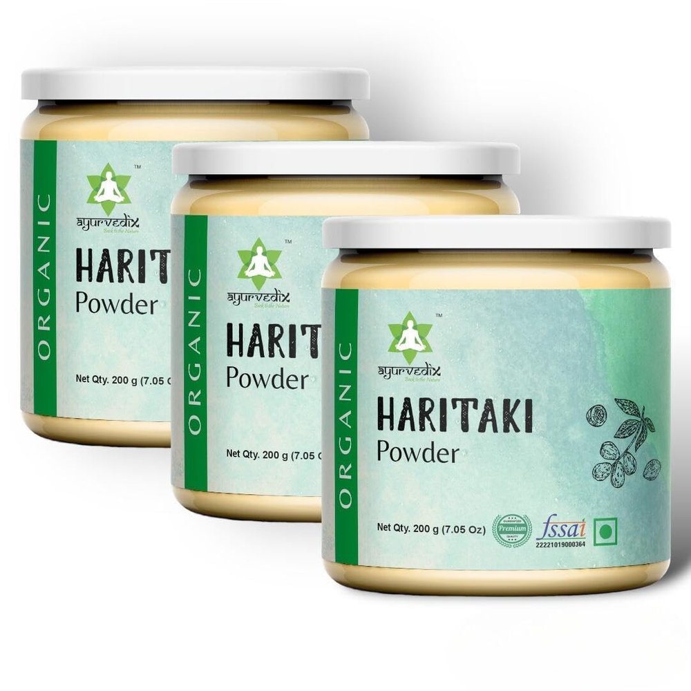 Ayurvedix Natural Harad/Haritaki Powder | 100% Natural Internal Cleanser & Detoxifier | Terminalia Chebula | Kadukkai Podi/Karakkaya Pudiyamu | No Added Preservatives 200G Pack 0f 3