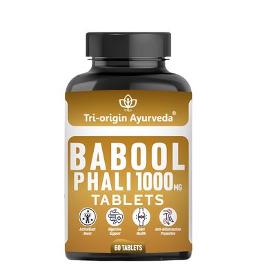 Tri-Origin Ayurveda Babool Phali 1000mg Vegetable Tablets | Kikar Tablets For Joint pain | 60 Tablets, 100% Pure, Natural and Organic