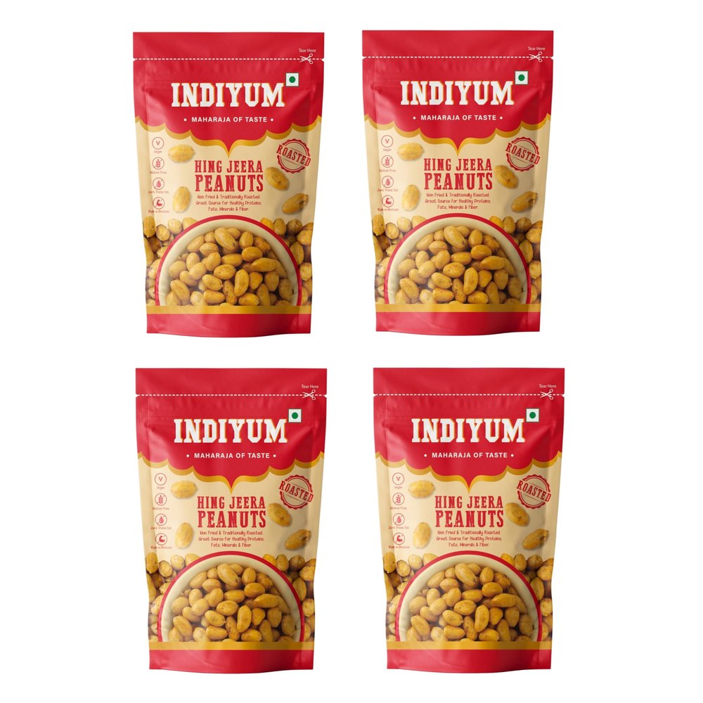 Indiyum Hing-Jeera Peanuts for Digestion| Fresh & Organic Moongfali 480g (120g x 4)