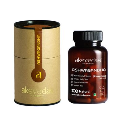 Aksvedas Ashwagandha Capsule for Men & Women (Pack of 2, 120 Tablets) | Performance Booster for Men & Women Plant Based Natural Suppliment Extra Strength Natural Formulation Support Strength & Energy