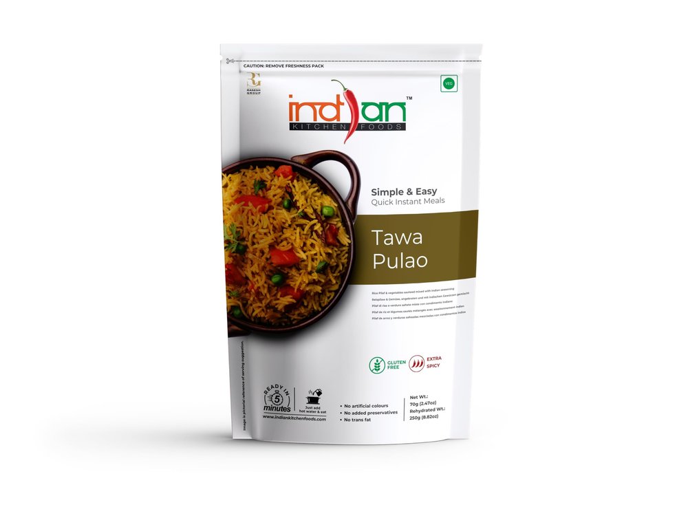 Indian Kitchen Foods Instant Tawa Pulao - Freeze Dried, Gluten-Free, Ready-to-Eat Indian Vegetarian Meal